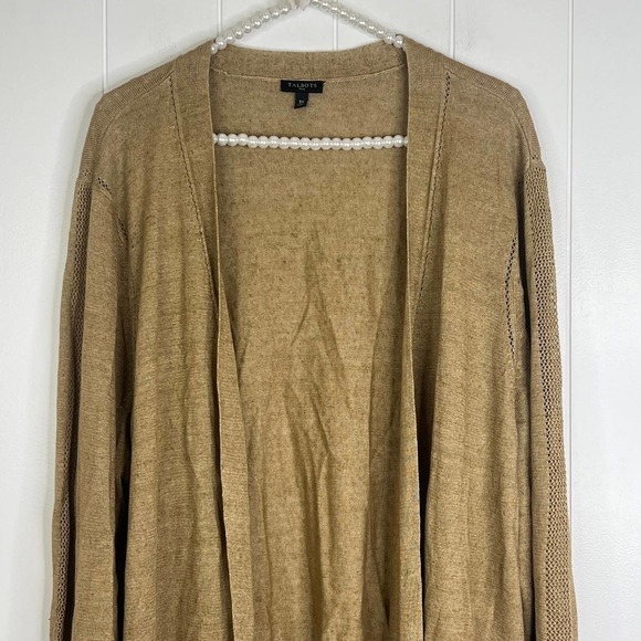 Talbots Woman Mustard Gold Open Front 100% Linen Cardigan Sweater SZ 3X - Picture 3 of 9